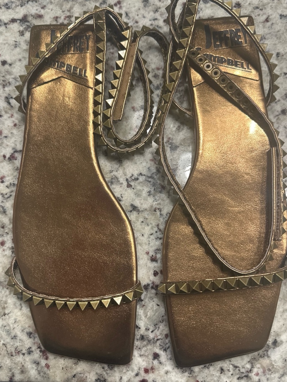 Jeffrey Campbell Metallic Bronze Pyramid-Stud Ankle Wrap Sandals